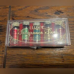 Luzier Fragrance Five Vial Set - Red, Green, Gold Accents